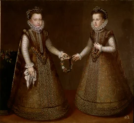 Portrait of Isabella and Catherine, daughters of King Philip II (1527-1598) of Spain. Painting by Alonso Sanchez-Coello (circa 1531-1588)