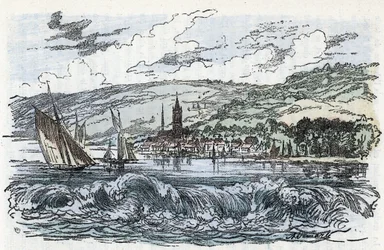 View of the mascaret of the Seine to Caudebec-en-Caux in the Seine Maritime, Normandie Engraving from 