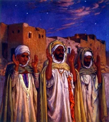 Illustration depicting Moslem Arab pilgrims en-route to Mecca