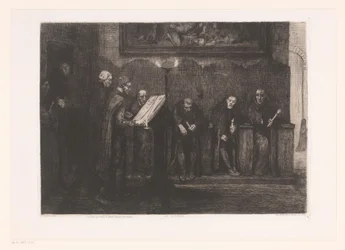 Eight Men Around a Lectern