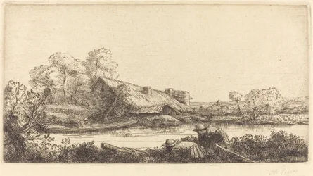 Farm along the River seen by Evening Light