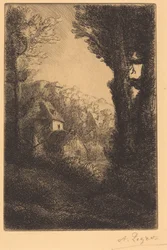Farm on a Hillside in Sunlight (The Farm on the Hillside; Sunlight Effect on the Hillside)