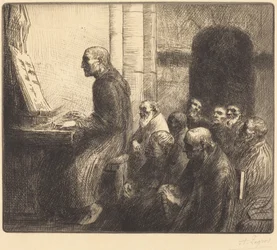 Monk Playing the Organ in Church