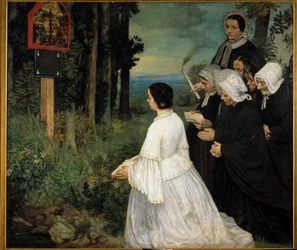 The ex-voto Women gathering in front of an ex voto