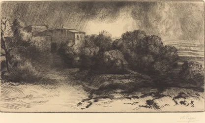 View of a Farm Seen in a Storm