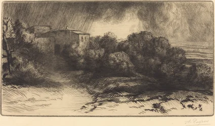View of a Farm Seen in a Storm