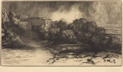 View of a Farm Seen in a Storm