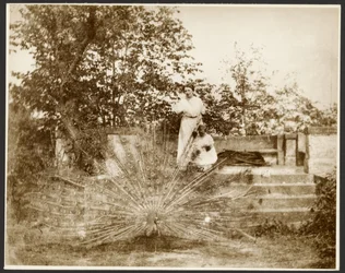 Mrs. Marie Mucchová with Daughter Jaroslava in the Park at Zbiroh, Bohemia