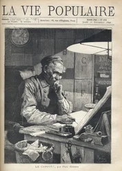 A concentrated copyist working in his office. Illustration by Alfons Maria Mucha
