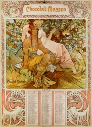 Chocolate Masson calendar illustrated by Mucha, a Czech Art Nouveau painter
