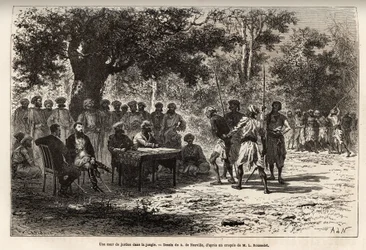 A court of justice in the jungle, near the village of Sanchi, after the theft of the explorers
