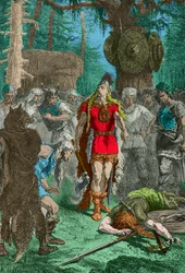 Clovis in front of the warrior he has just killed after the Soissons vase affront
