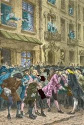 Rue Quincampoix, where speculators meet, circa 1720
