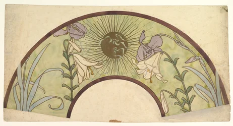 Design for a Fan with Sunburst, Lilies, and Irises, late 19th - mid 20th century