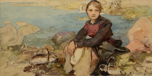 On the shore, c. 1900