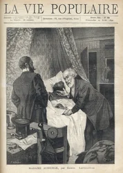 Two men lean over a bed to see a man
