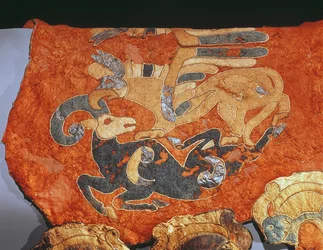 Saddle Cover Decorated with Griffin Attacking a Mountain Goat