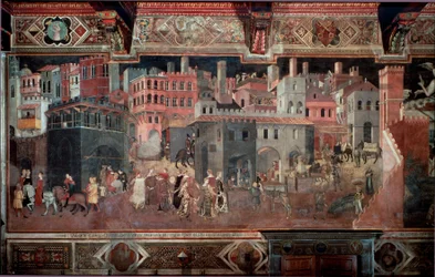 The effects of good and bad government on the city and the country (detail)