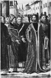 St. Ambrose refuses Roman Emperor Theodosius I the Great admission to the Church in Milan