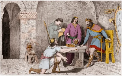 Childeric I and the Story of the Two Halves of the Gold Coin - Childeric I, before leaving France, had taken half of a gold piece, the other half of which he had given to Guyeman - About six to eight years later, Guyeman, seeing the spirits brought