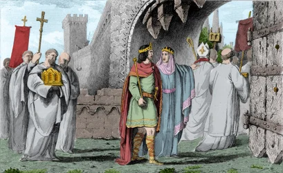 Chilperic I (539-584) in a Religious Procession - Chilperic I, after the murder of Sigebert, entered Paris following a procession in order not to appear to violate the oath he had made to come only with the consent of his brothers. Brunehaut (or Brunehilde