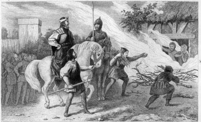 Chlothar I (497-561) burns his rebellious son and family, 560 - Engraving 1825 in 