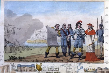 Louis XIII (1601-1643) and Cardinal Richelieu at the seat of La Rochelle, place d