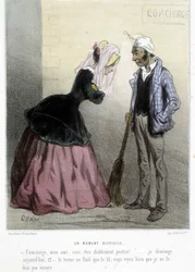 A difficult moment (the rent) - in Madeleines by Cham, v.1870-1880