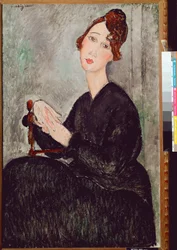 Portrait of Dedie Hayden (D.H.). Woman clothed in black with a melancholic expression. Painting by Amedeo Modigliani (1884-1920), 1918. Dimensions: 92 x 60 cm. Paris, Musée national d