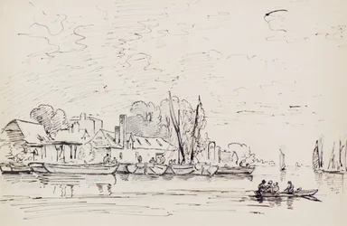 A River Scene with Barges