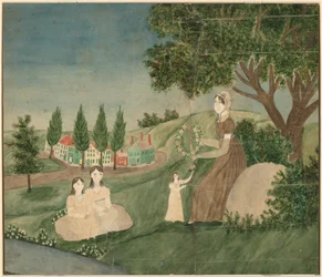 Mother and Three Children Making a Floral Wreath