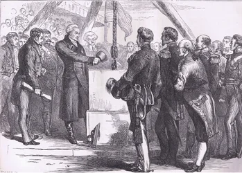 Lafayette laying the cornerstone of the Bunker