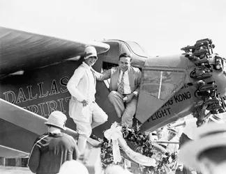 Captain and Mrs. P Erwin at the unveiling of Dallas Spirit at Love Field, 6th August, 1927