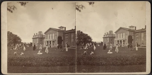 Front of the Mansion and lawn, Oneida Community, New York State, circa 1870
