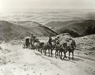Stagecoach crossing San Marcos Pass, California