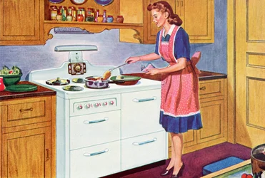 1940s Homemaker Cooking Dinner in Her Dream Kitchen