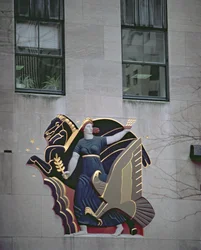 Allegorical scene depicting a falcon and an olive branch