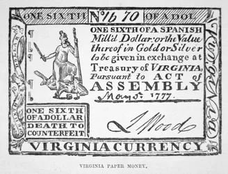 Bill for One Sixth of a Dollar, Virginia Paper Money of 1777
