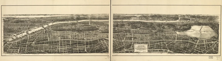 Birds eye view of that portion of the 23rd and 24th wards of the city of New York, lying westerly of the New York and Harlem Railroad, and of the Grand Boulevard and Concourse connecting Manhattan Island with the park system north of the Harlem River
