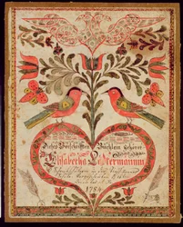 Bookmark depicting two birds and a heart