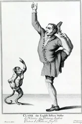 Clark the English Posture Maker, from The Cryes of the City of London Drawne after the Life, engraving after Marcellus Laroon II, published by Pierce Tempest, 1688