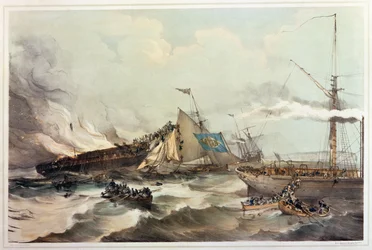 Destruction of the Emigrant Ship Ocean Monarch, engraved by Maclure, 1845