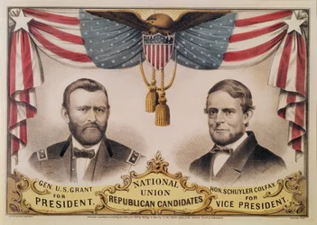 Electoral poster for the U.S.A. Presidential election of 1868 depicting Ulysses S. Grant and Schuyler Colfax