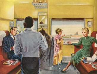 Family Enjoying a First Class Cabin on a Train Trip