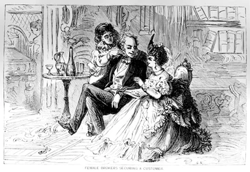Female Brokers Securing a Customer, illustration from The Bulls and Bears of New York, by Matthew Hale Smith