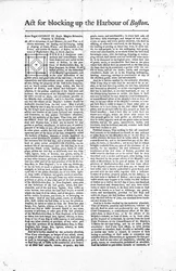 First page of a broadside outlining the Act for Blocking up the Harbour of Boston, 1774