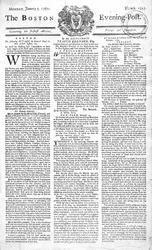 Front page of the Boston Evening Post announcing the death of King George II (1683-1760), 5th January, 1761