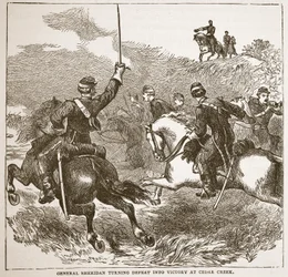 General Sheridan turning defeat into victory at Cedar Creek, from a book published 1896