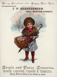Girl Carrying Basket in Snow