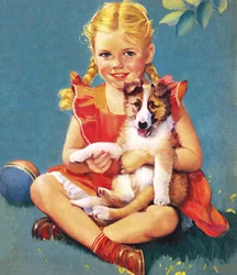 Girl Holding a Collie Puppy